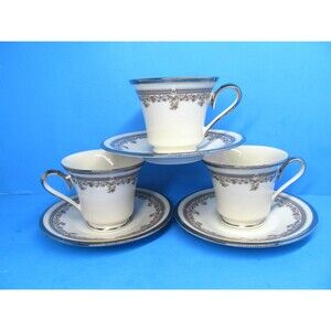 Lenox Lace Point Cups And Saucers Set Of 3  Excellent Condition